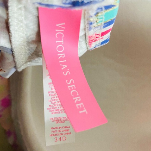 Womens 34D Victoria's Secret Getaway Halter Bikini Top Bright Aztec Underwire‎ - Picture 4 of 5